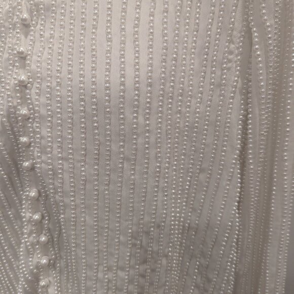 BOSTON PROPER All Over Pearl Embellished White Chiffon Top XXS - Picture 3 of 6